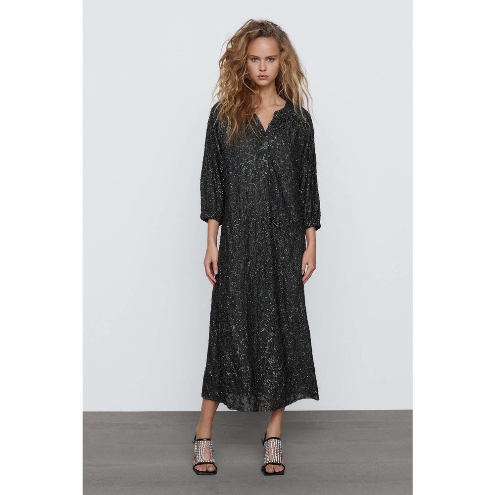 Zara green sequence Maxi Dress